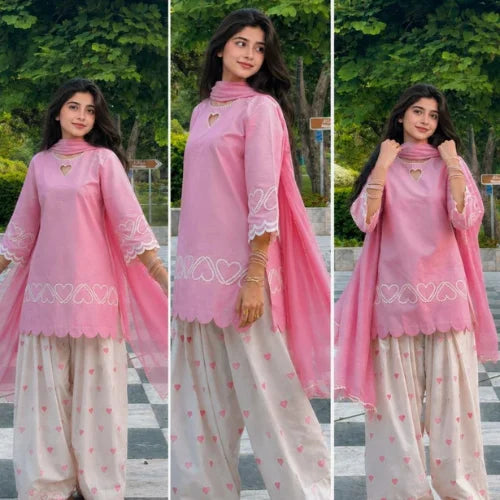 Multi-Color Embroidered Roman Silk Farshi Suit Set
