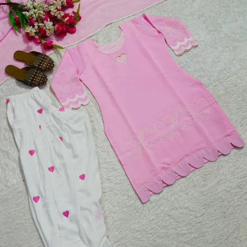 Multi-Color Embroidered Roman Silk Farshi Suit Set