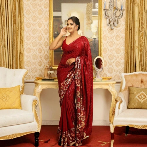 Crimson Royale Sequins Georgette Saree
