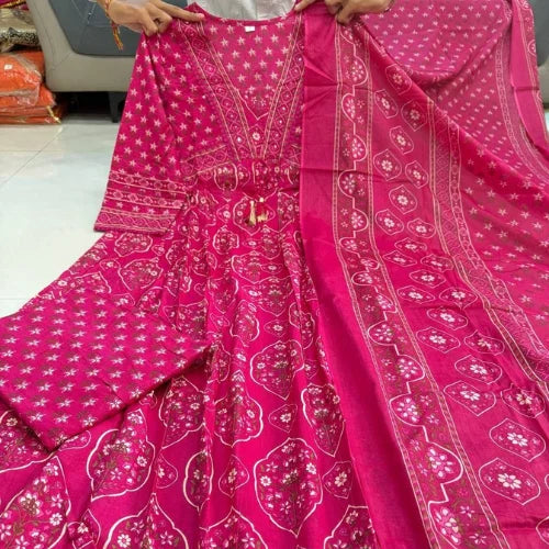 Premium Cotton Hand Buti Printed Anarkali Set