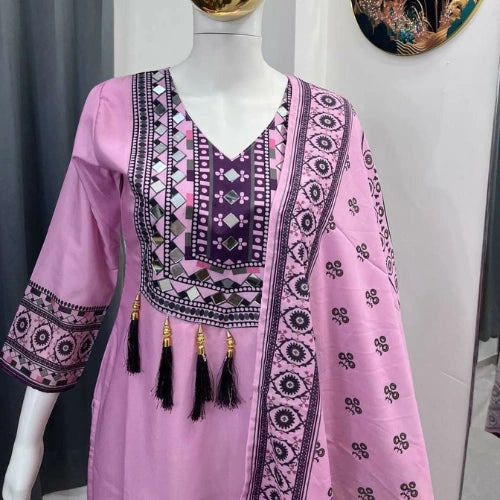 Digital Printed Muslin Kurta Palazzo Set with Dupatta