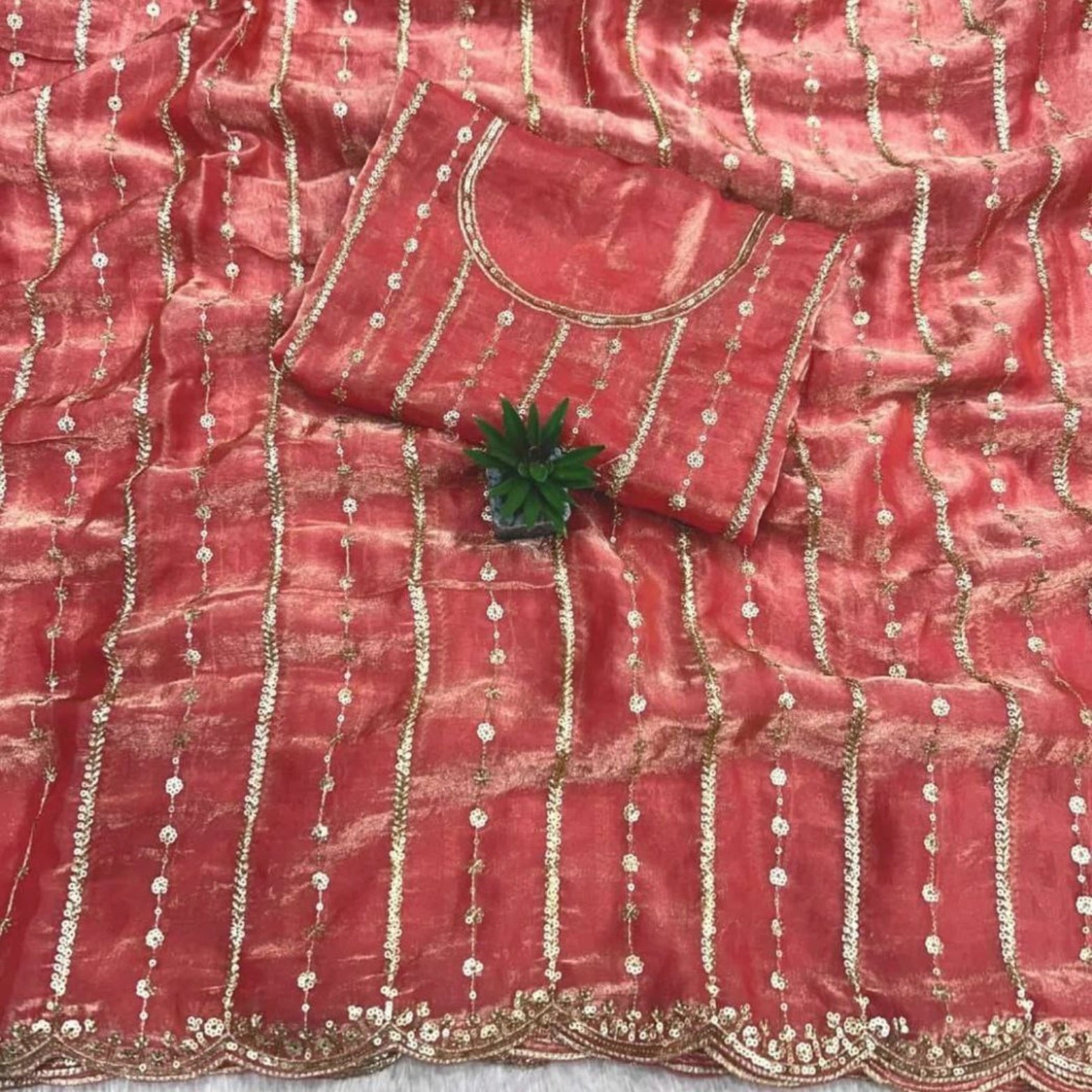 Fendi Satin Sequined Embroidery Work Saree