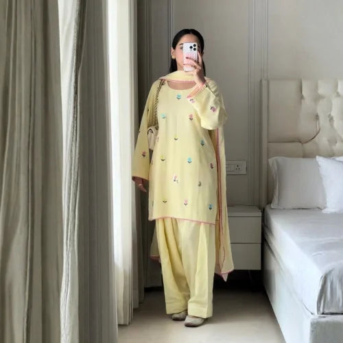 Roman Chanderi Cotton Embroidered Farshi Suit Set