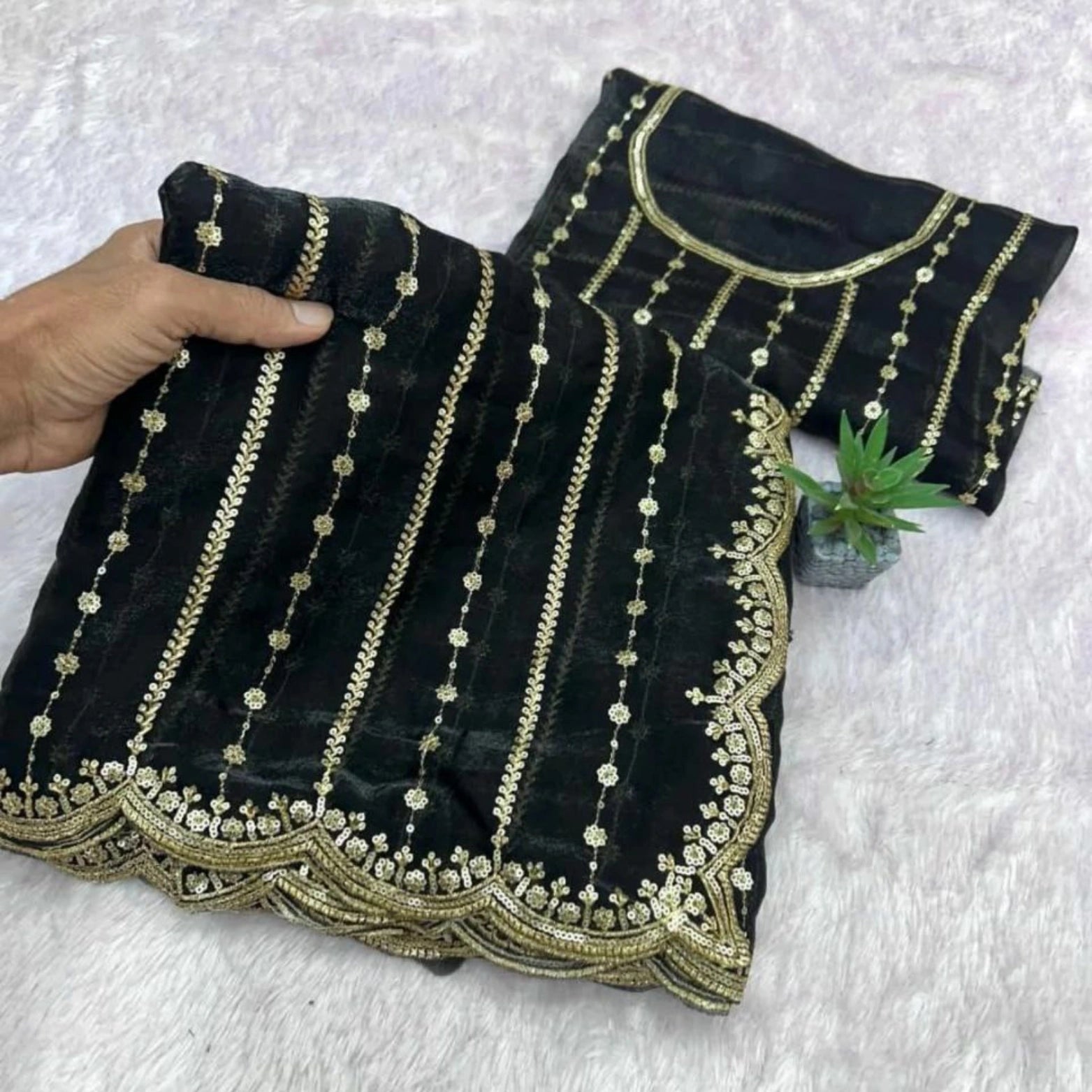 Fendi Satin Sequined Embroidery Work Saree