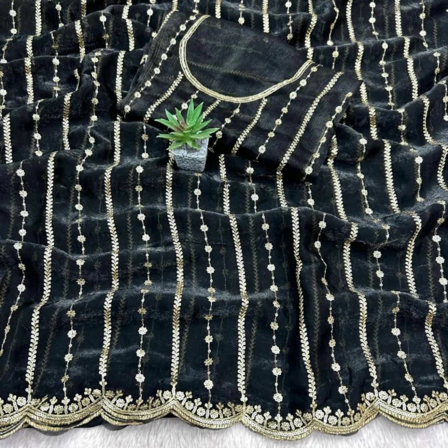 Fendi Satin Sequined Embroidery Work Saree