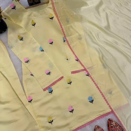 Roman Chanderi Cotton Embroidered Farshi Suit Set