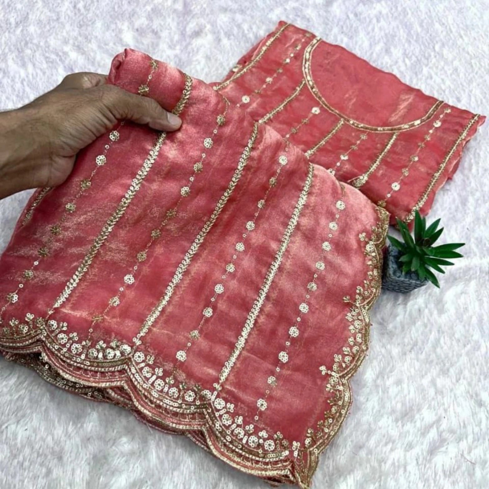 Fendi Satin Sequined Embroidery Work Saree