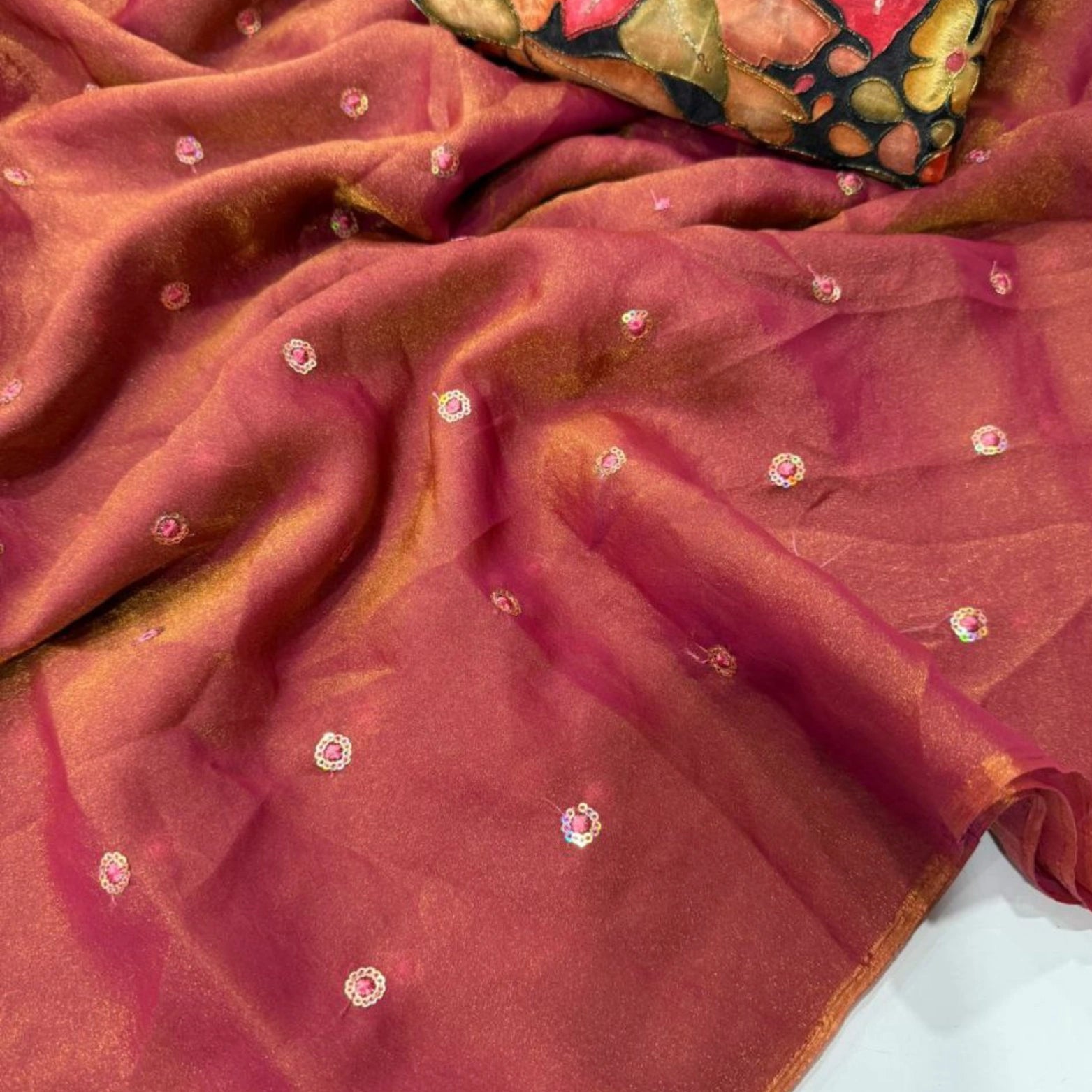 Moss Space Satin Multi Sequined Embroidery Saree