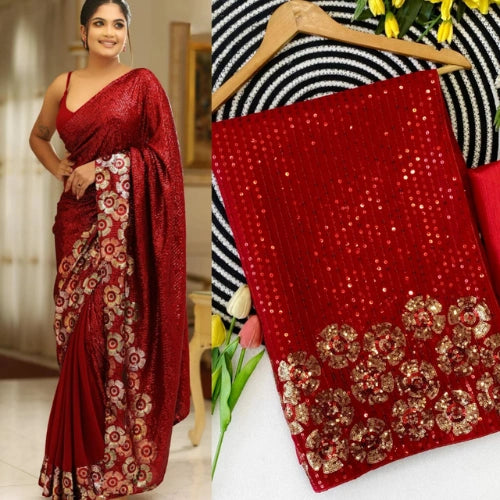Crimson Royale Sequins Georgette Saree