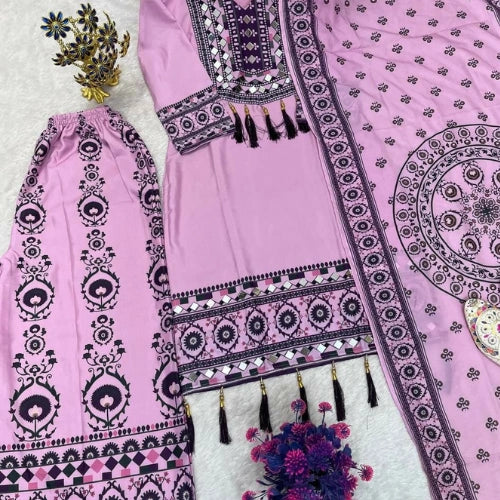 Digital Printed Muslin Kurta Palazzo Set with Dupatta
