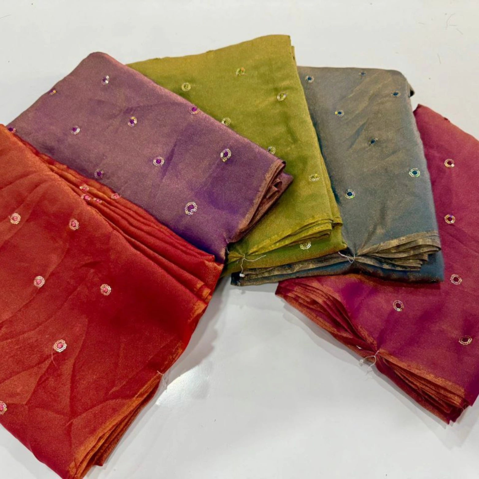 Moss Space Satin Multi Sequined Embroidery Saree