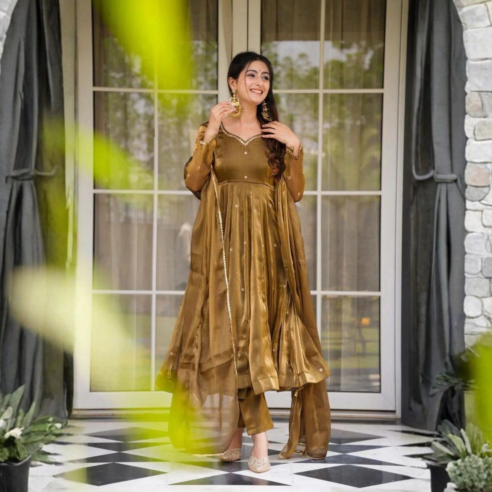 Zaria Anarkali Suit Set with Lace Border Dupatta