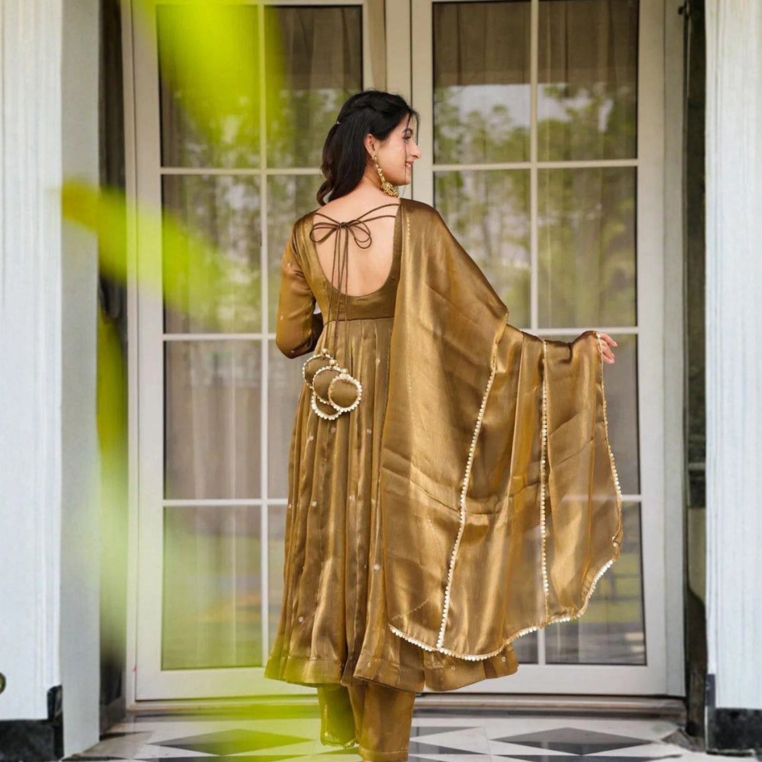 Zaria Anarkali Suit Set with Lace Border Dupatta