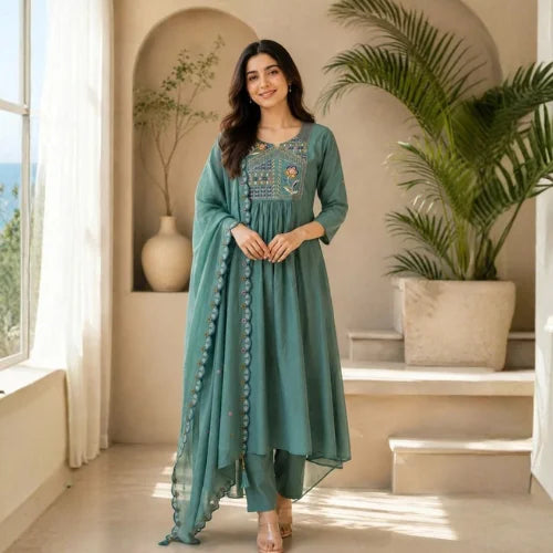 Premium Two-Tone Silk Kurti Palazzo Set