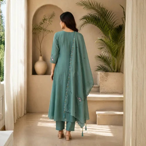 Premium Two-Tone Silk Kurti Palazzo Set