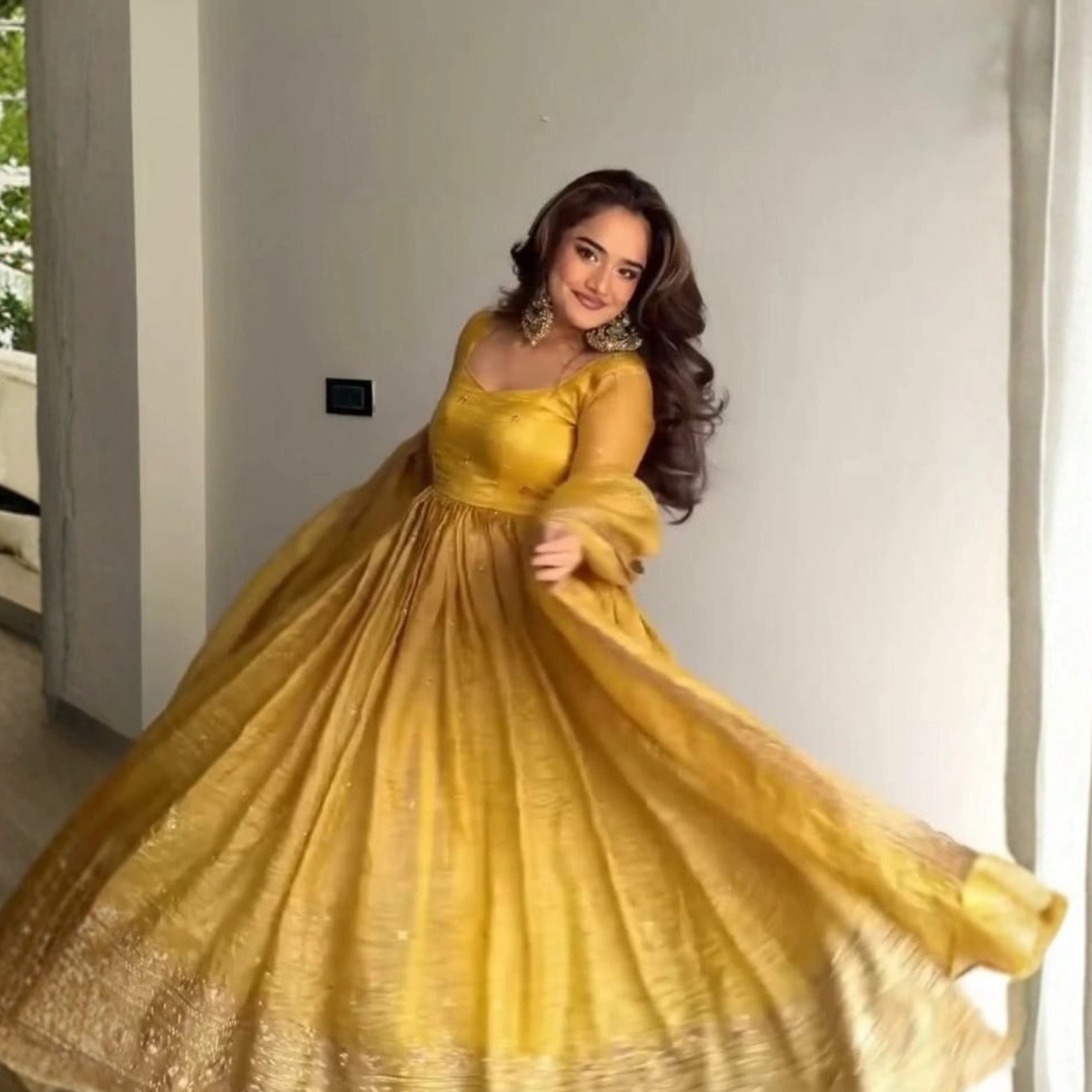 Aurelia Gold Crush Embroidered Anarkali Set