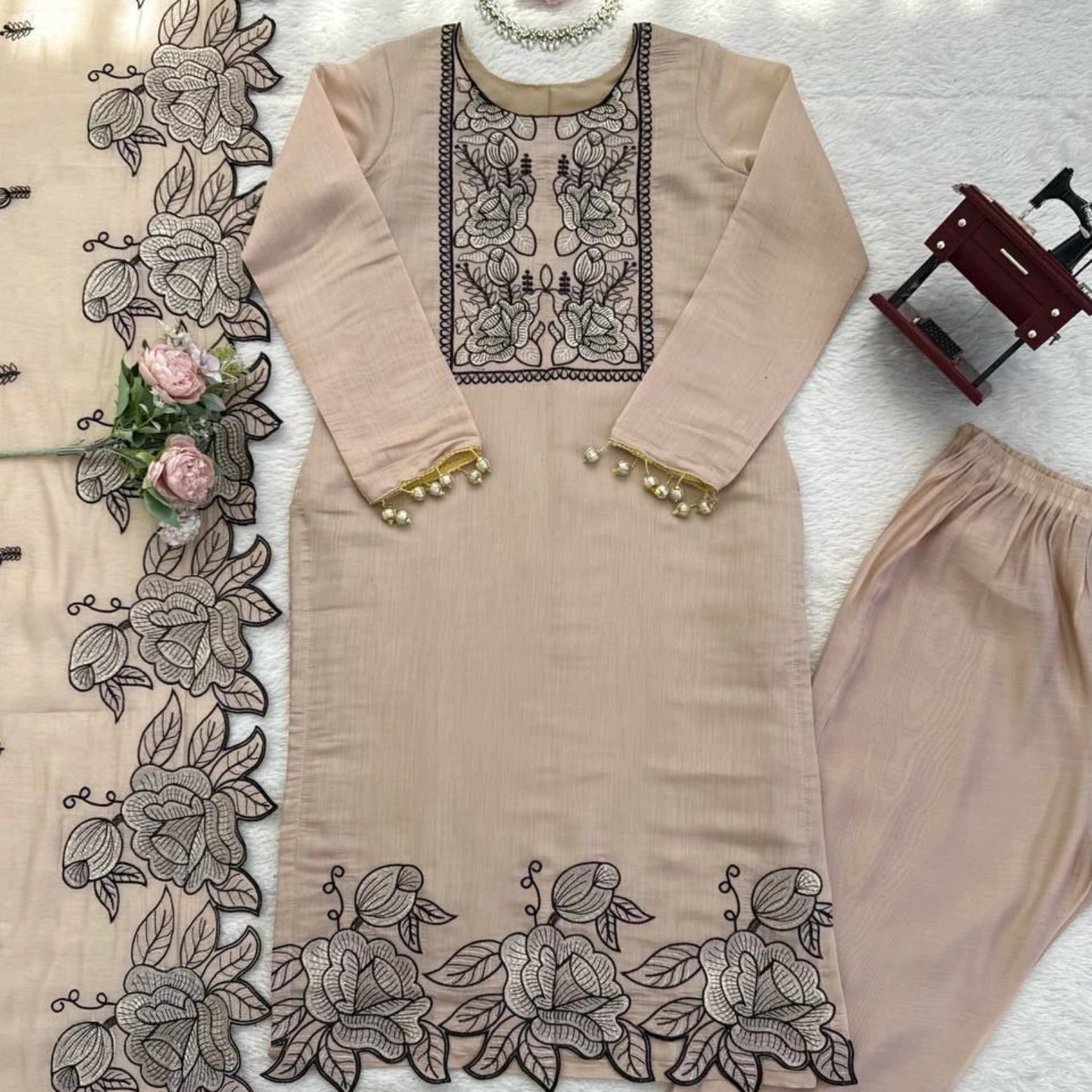 Meher Chanderi Suit Set with Thread Work Dupatta