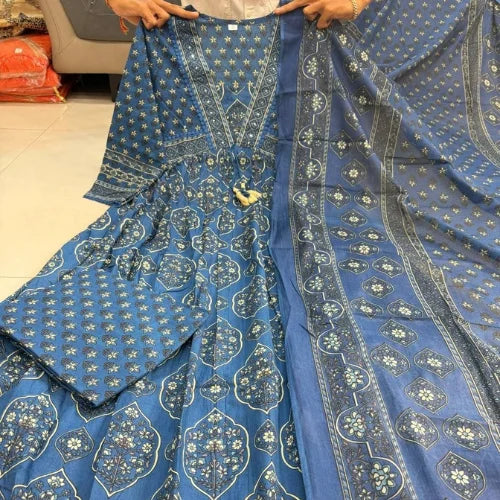 Premium Cotton Hand Buti Printed Anarkali Set