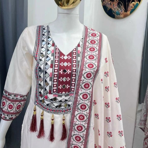 Digital Printed Muslin Kurta Palazzo Set with Dupatta