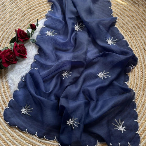 Madhumati Pearl Handwork Organza Saree