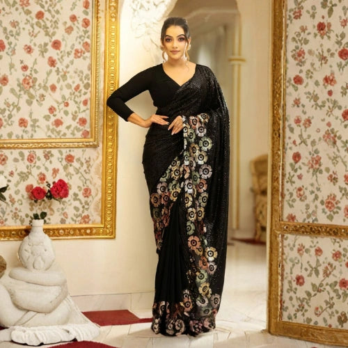 Crimson Royale Sequins Georgette Saree