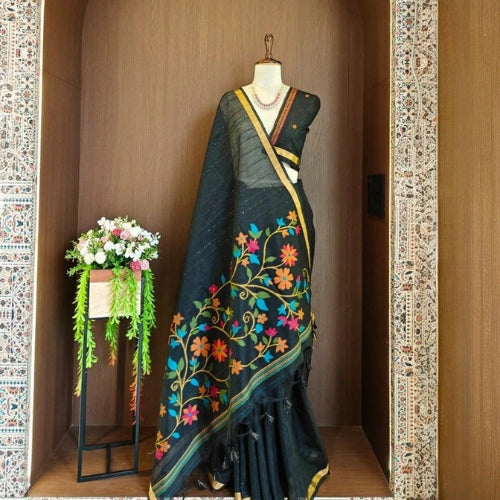 Mayura Linen Silk Jamdani Weaving Saree