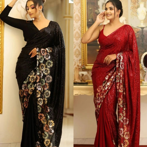 Crimson Royale Sequins Georgette Saree