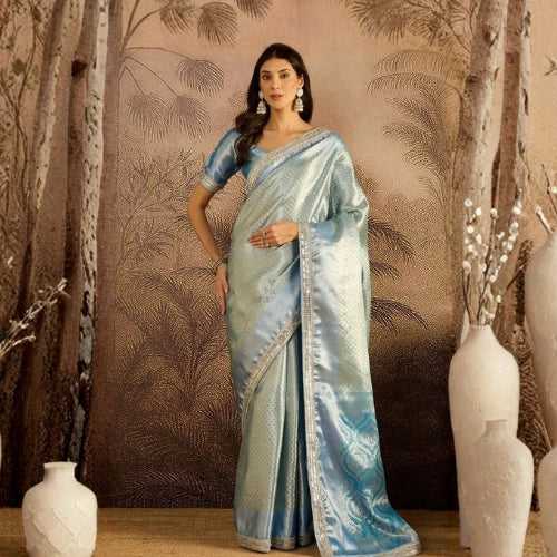 Banarasi Tissue Silk Zari Check Saree