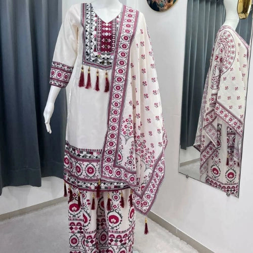 Digital Printed Muslin Kurta Palazzo Set with Dupatta