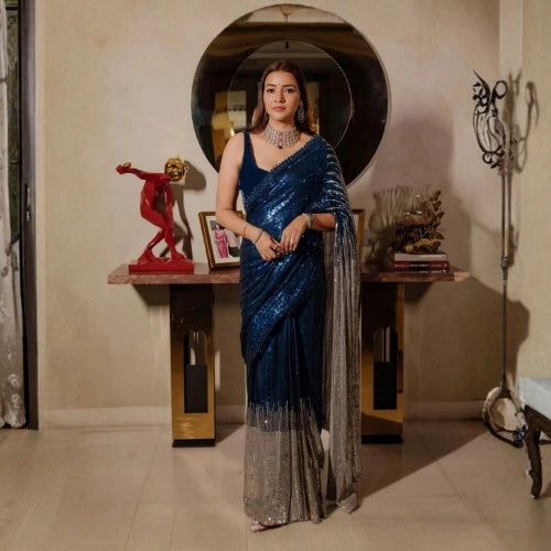 Midnight Shimmer Cascade Saree