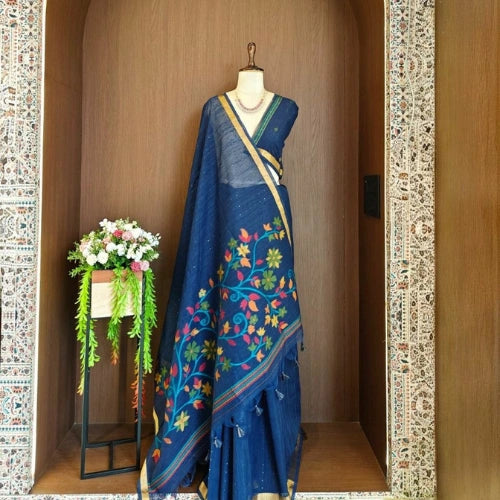 Mayura Linen Silk Jamdani Weaving Saree