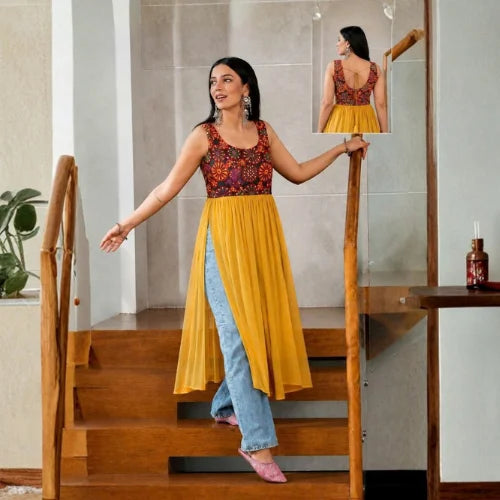 Heavy Georgette Festive Embroidered Layered Kurti