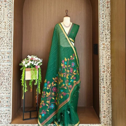Mayura Linen Silk Jamdani Weaving Saree