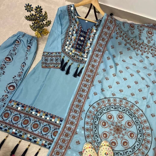 Digital Printed Muslin Kurta Palazzo Set with Dupatta