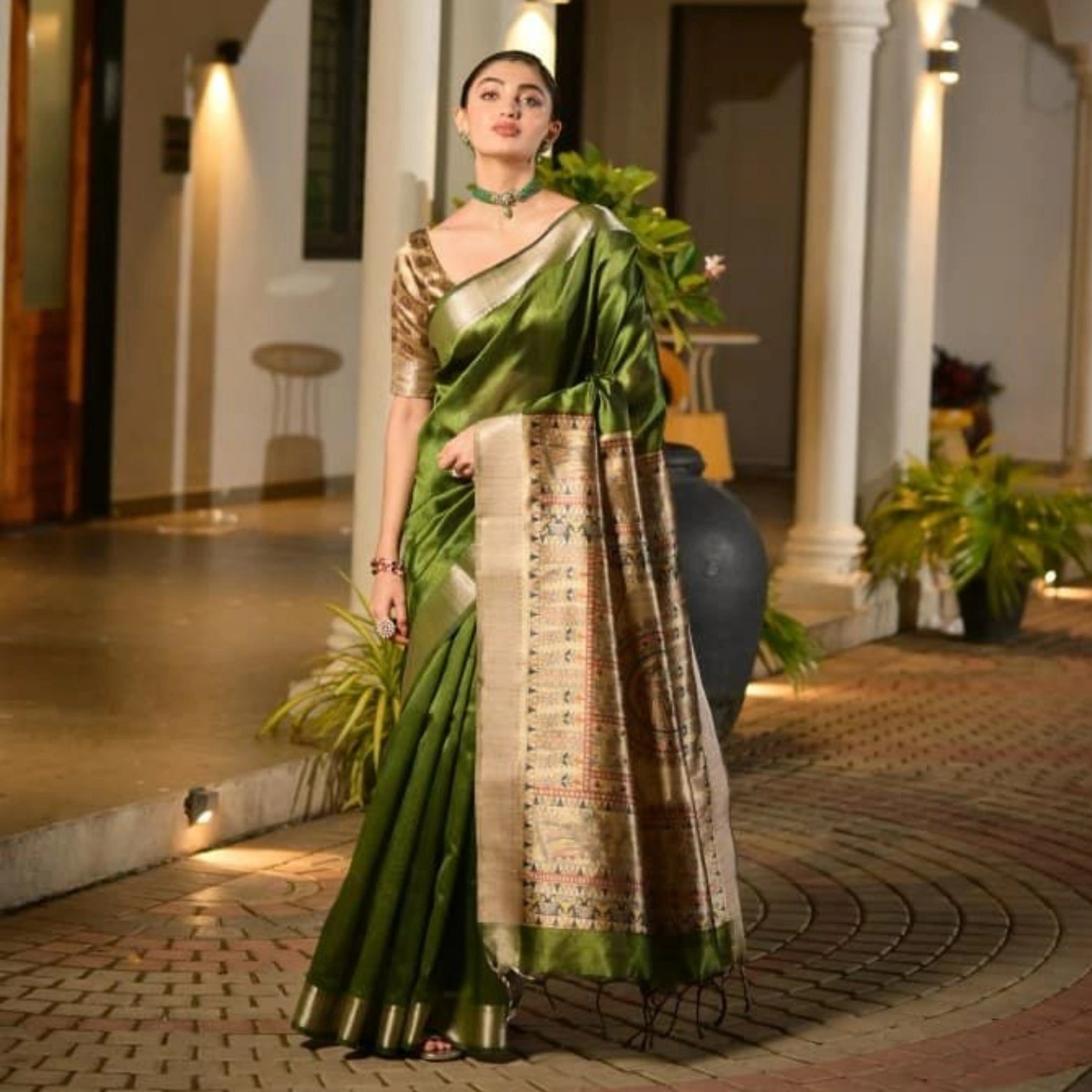 Khadi Raw Silk Saree with Hand-Painted Madhubani Pallu