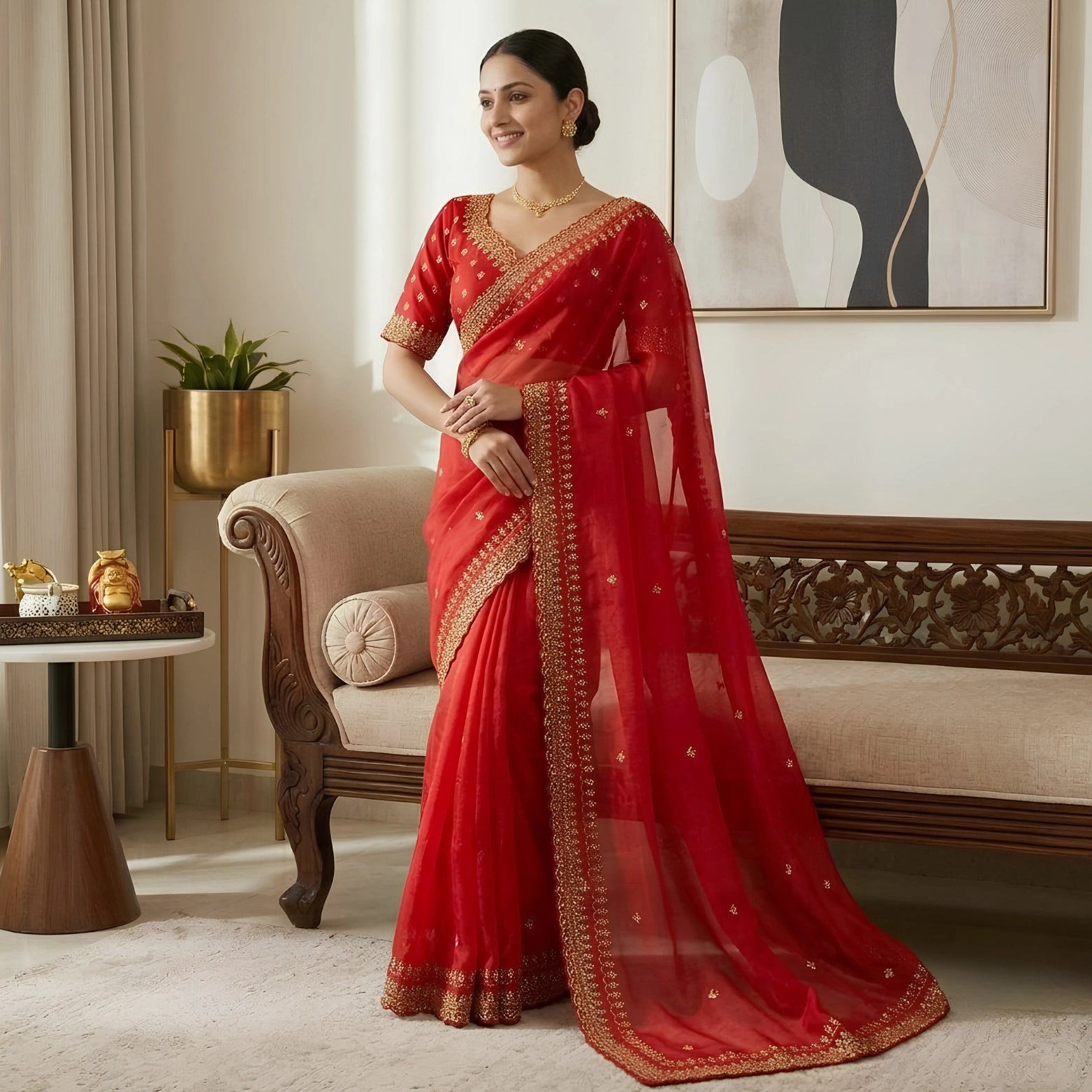 Sunheri Sequins Embroidered Designer Saree