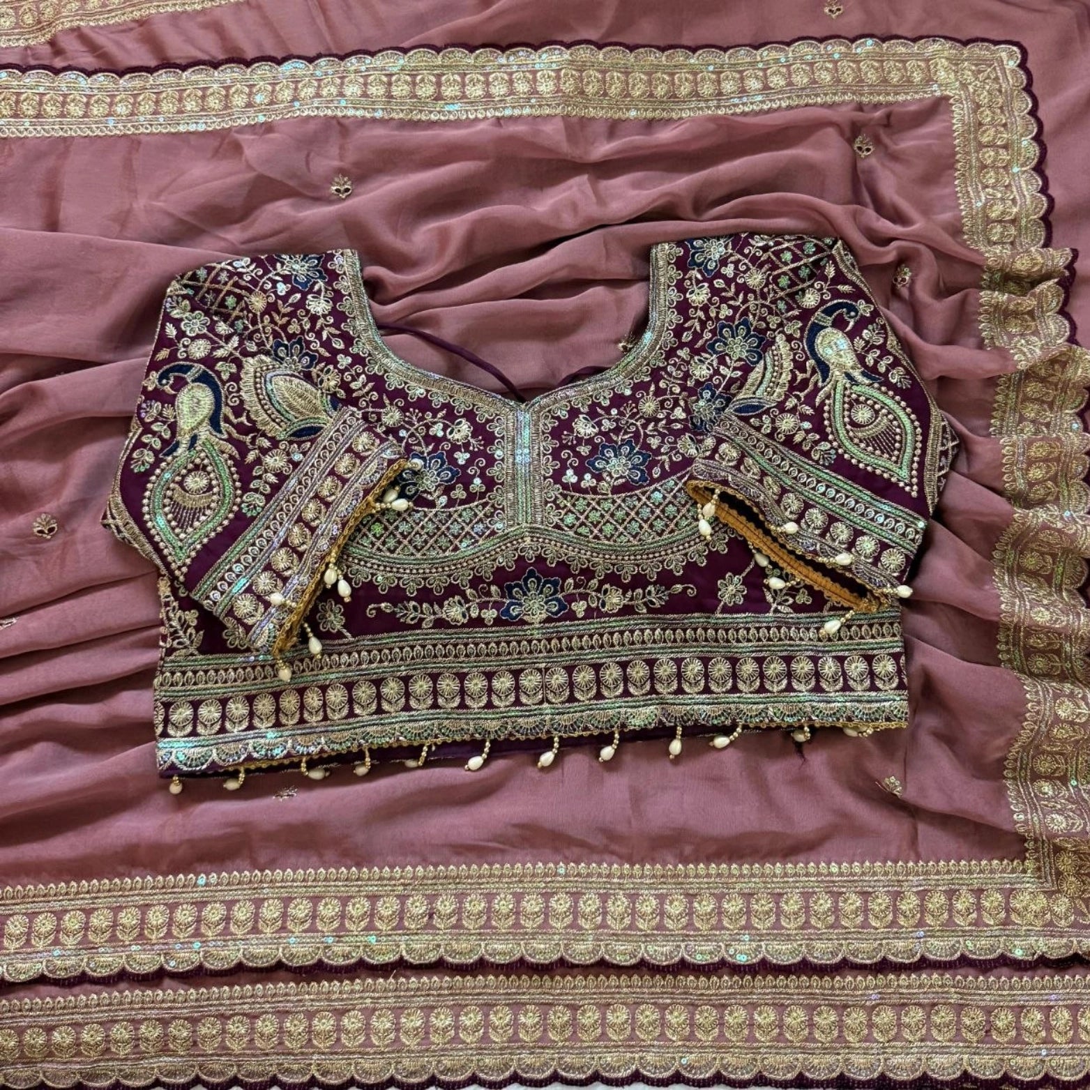 Panghat Rangoli Silk Embroidered Saree with Stitched Blouse