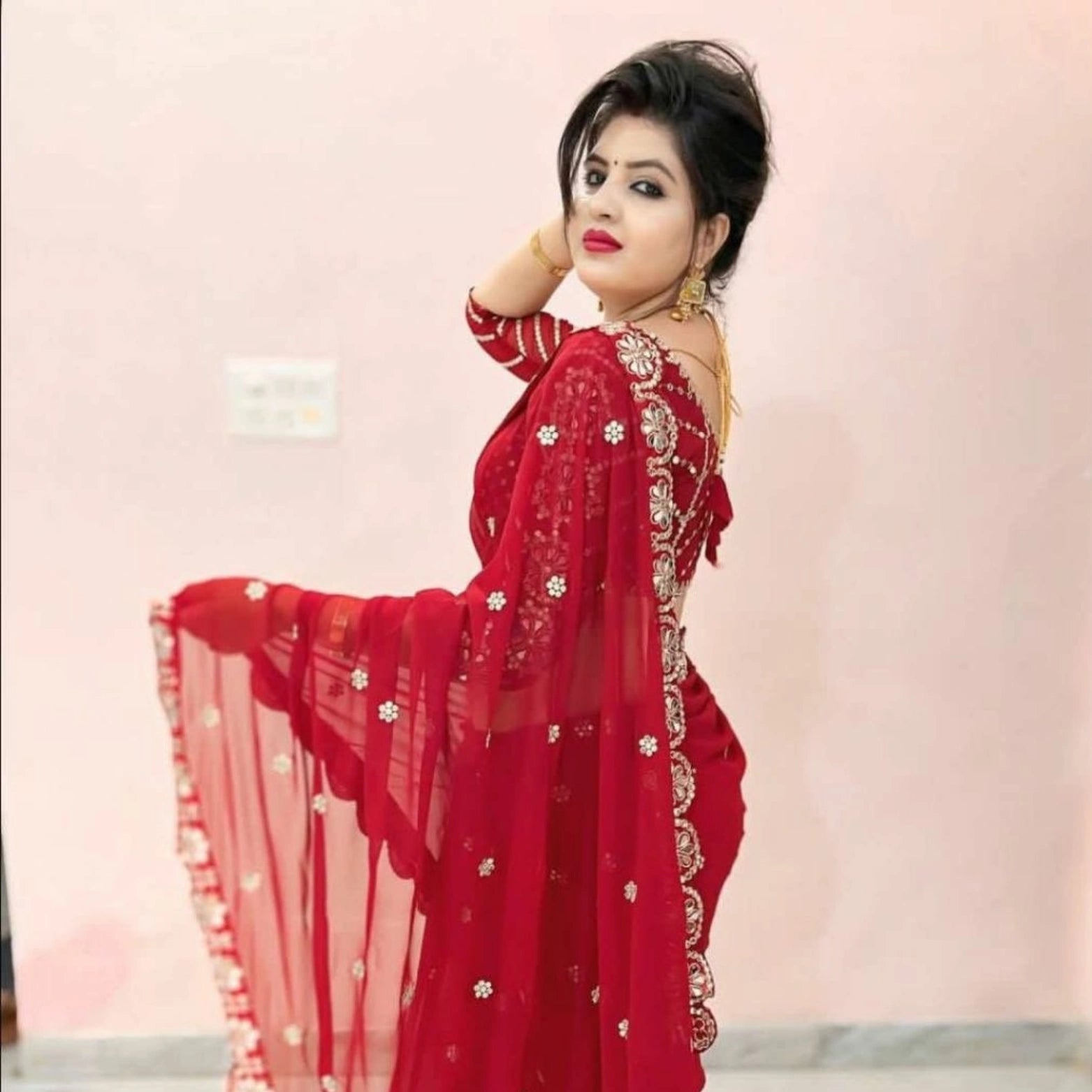 Meenakshi Georgette Sequins & Mirror Border Saree