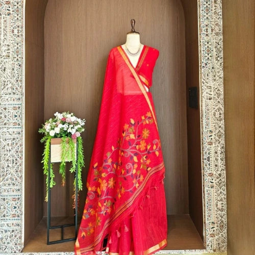 Mayura Linen Silk Jamdani Weaving Saree