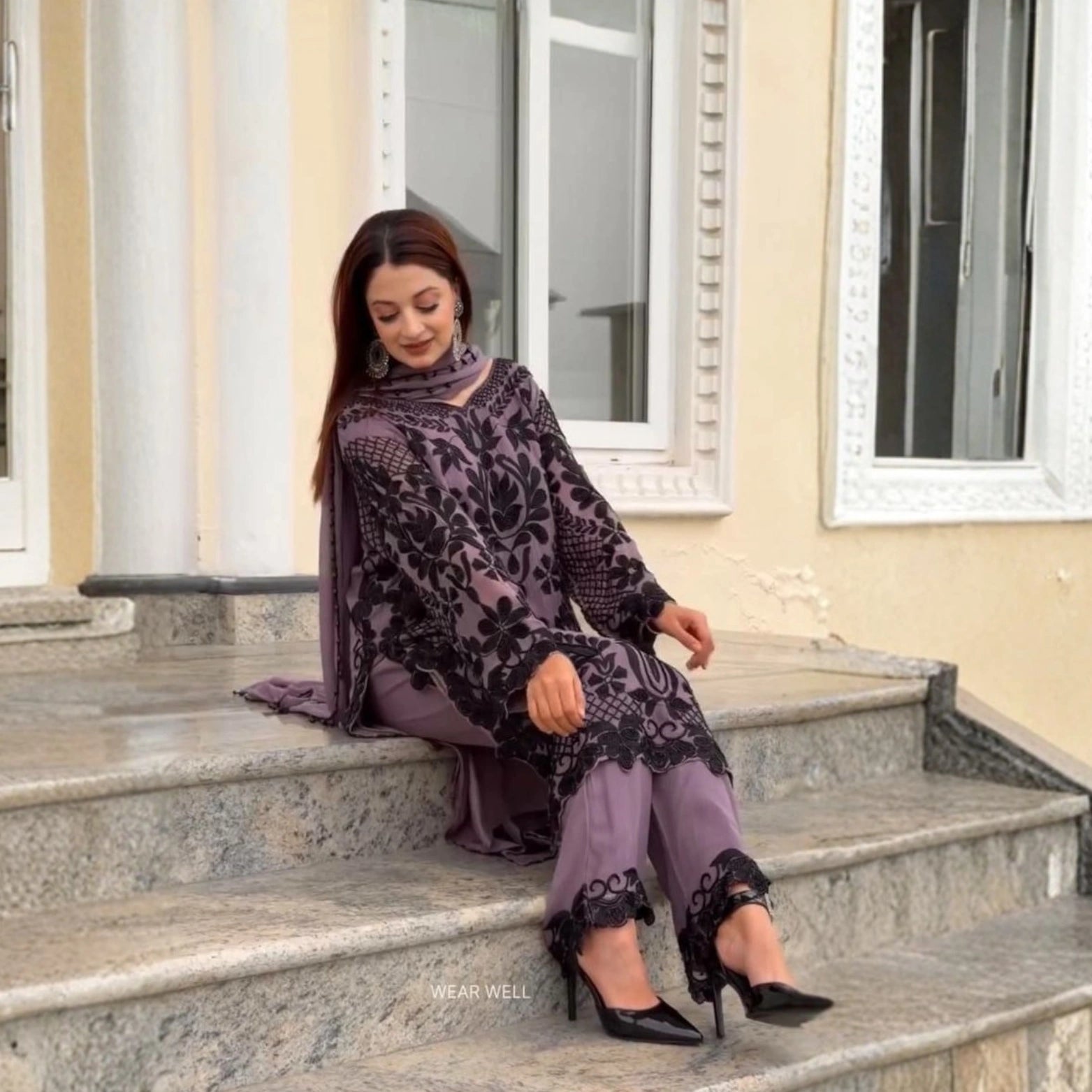 Lavender Noir Embroidered Suit