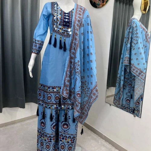 Digital Printed Muslin Kurta Palazzo Set with Dupatta