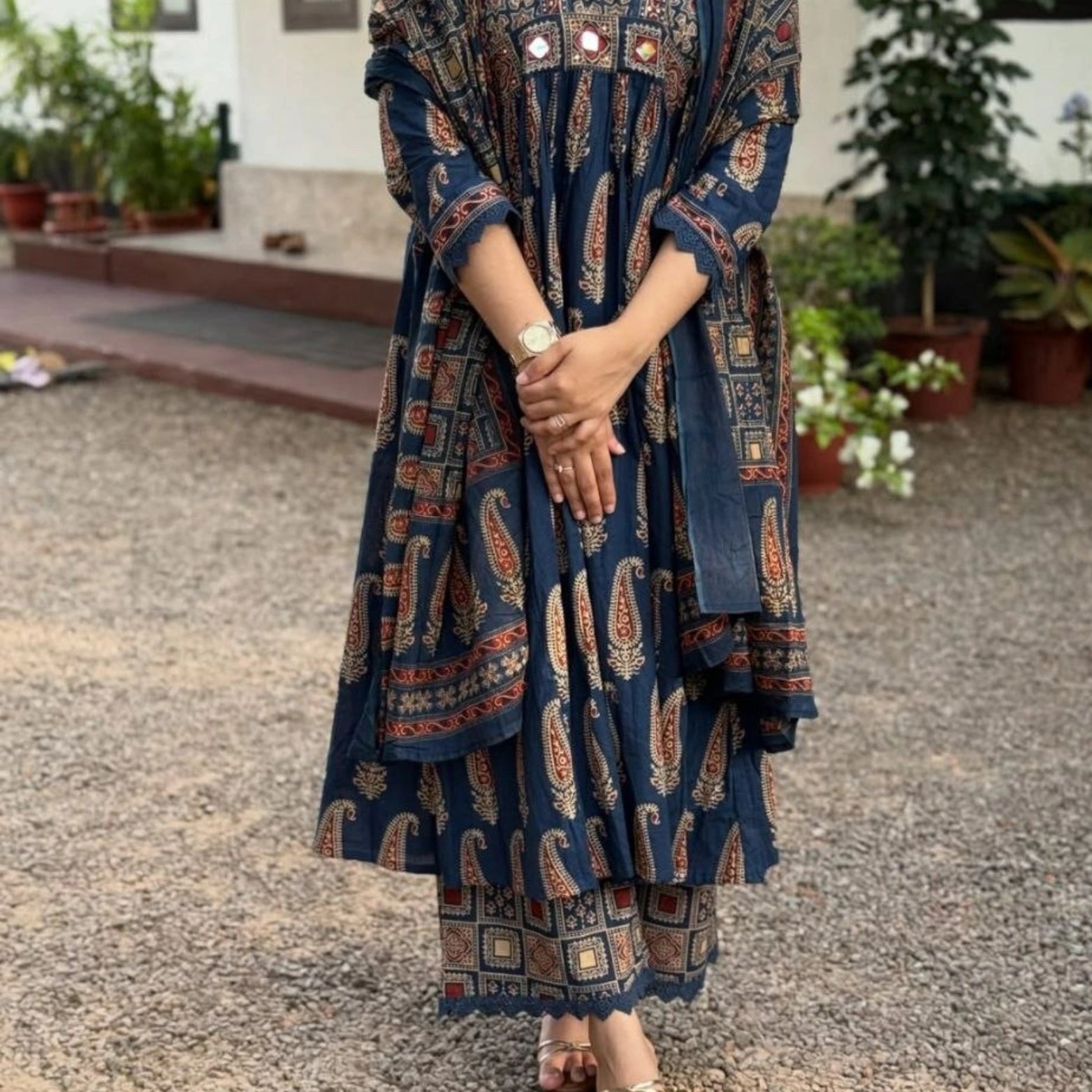 Bagru Mirror Work Cotton Kurta Set