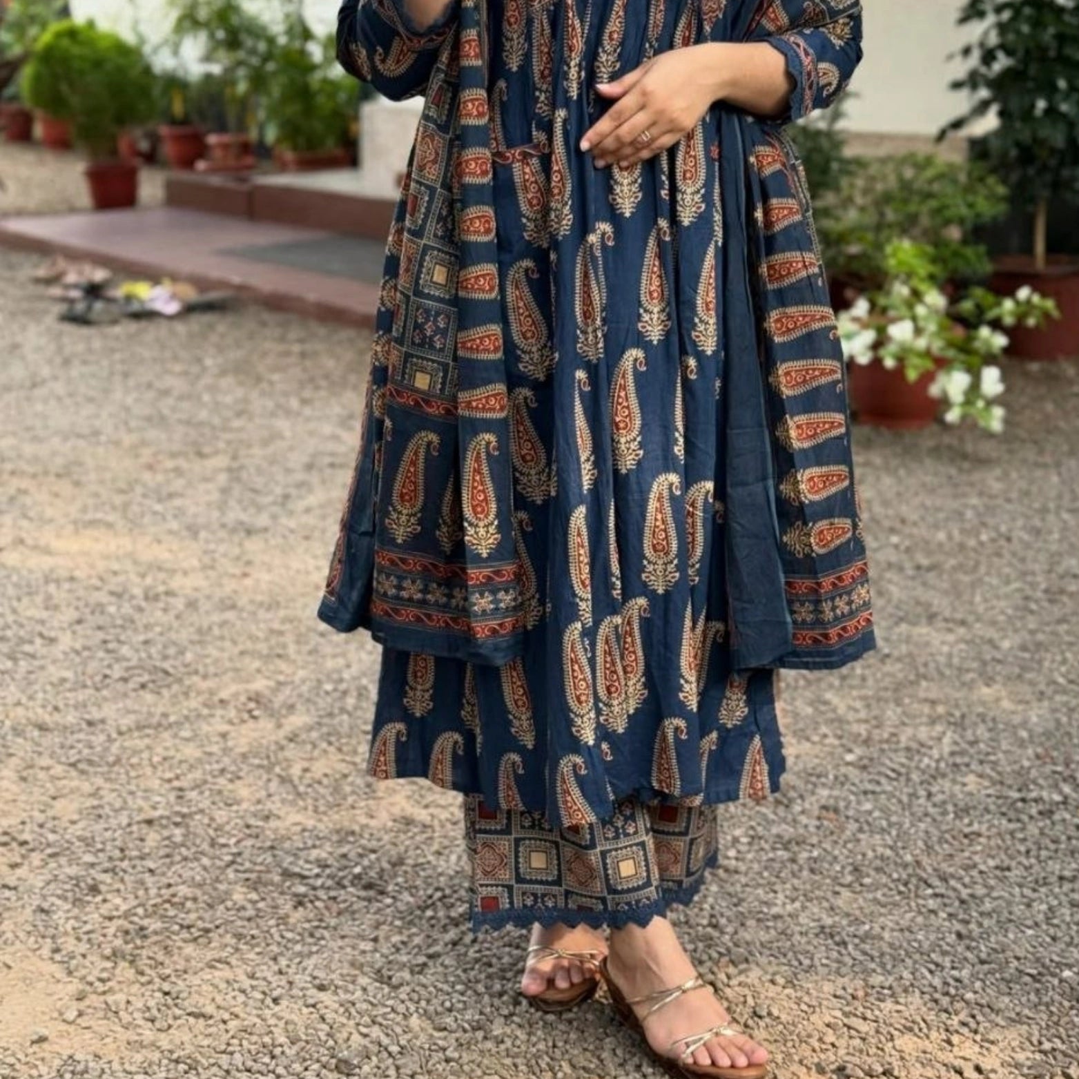 Bagru Mirror Work Cotton Kurta Set