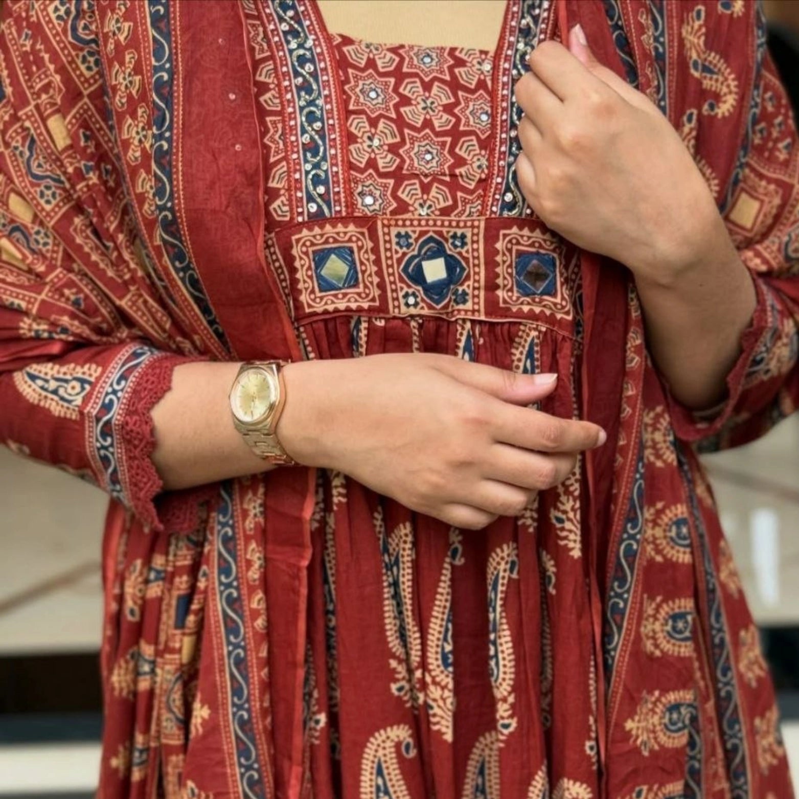 Bagru Mirror Work Cotton Kurta Set