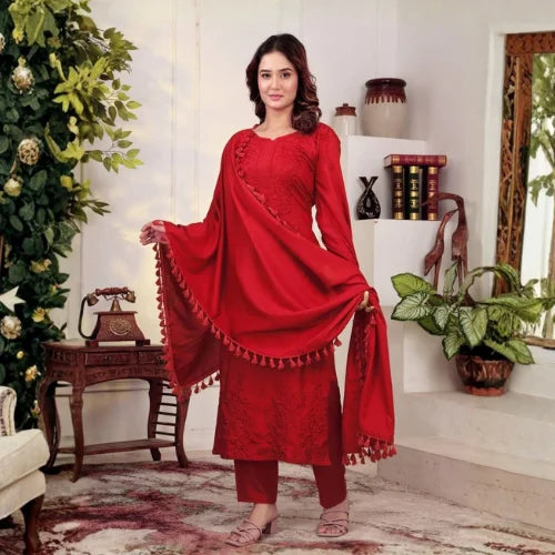 Designer Party Wear Embroidered Rayon Cotton Suit Set
