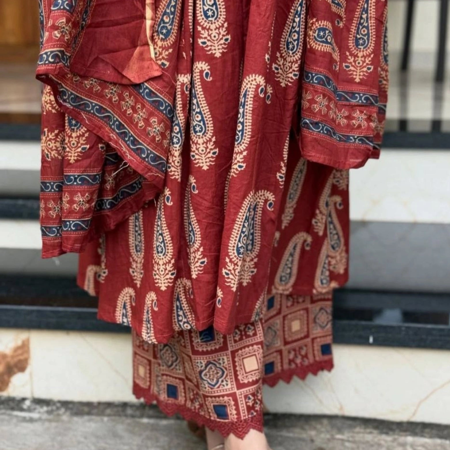 Bagru Mirror Work Cotton Kurta Set