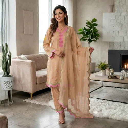 Pure Mul Chanderi Designer Embroidered Suit Set