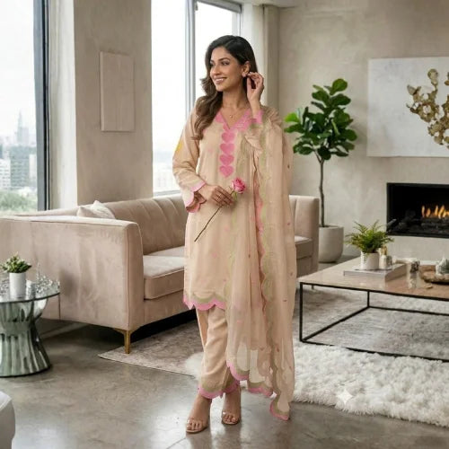 Pure Mul Chanderi Designer Embroidered Suit Set