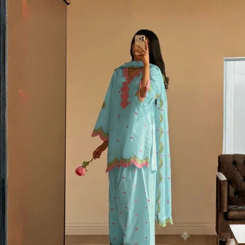 Pure Mul Chanderi Designer Embroidered Suit Set