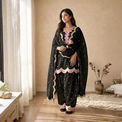 Pure Mul Chanderi Designer Embroidered Suit Set